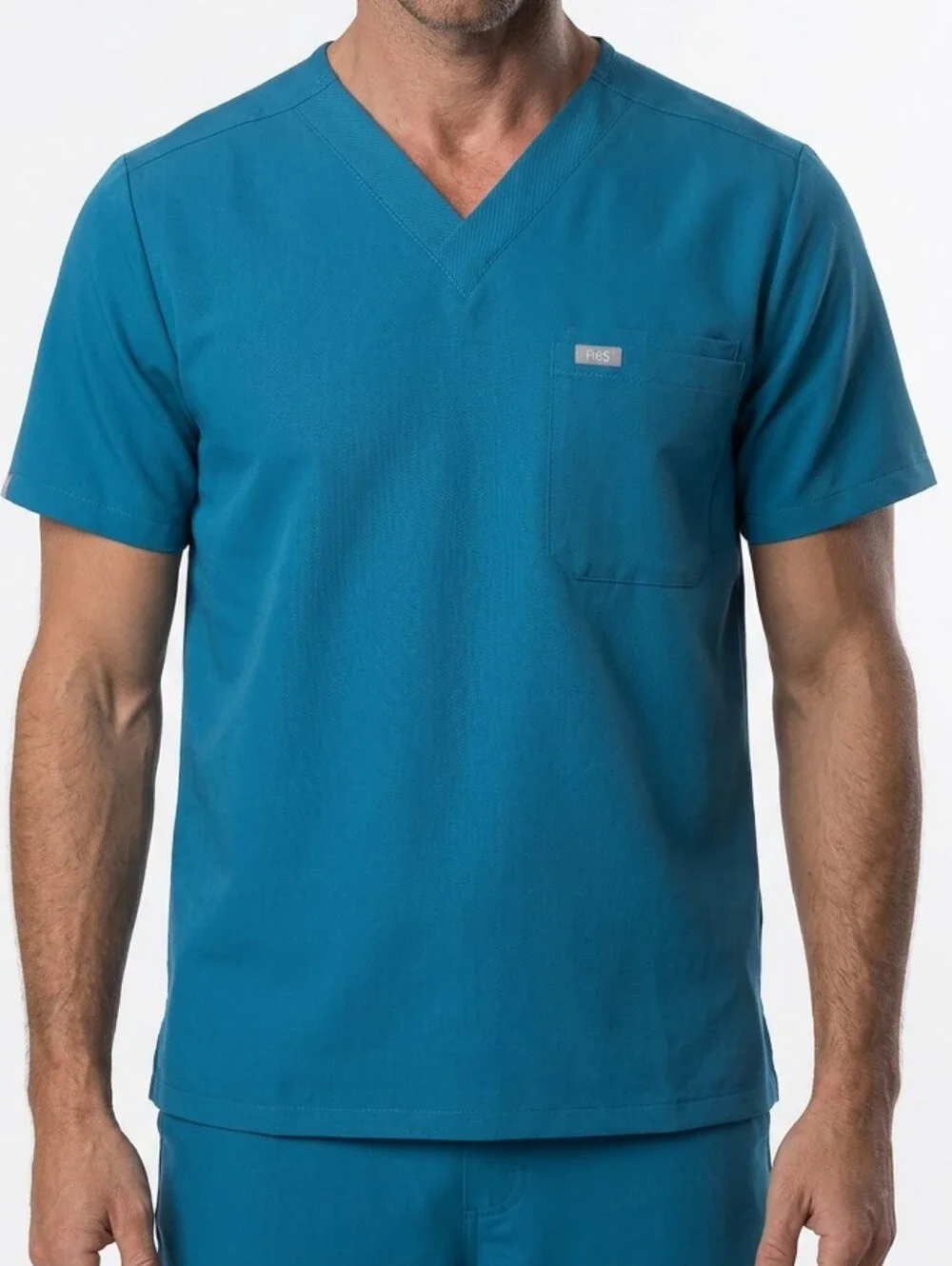 Figs Mens Leon V-Neck Short Sleeve Carribean Blue Scrub Top Size L